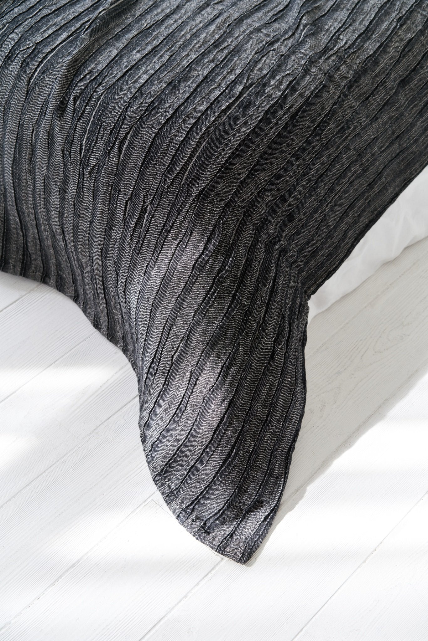 Linen Bedspread In Black from unique weaved Soft Black Plisse Linen Fabric