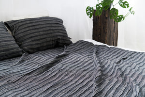 Linen Bedspread In Black from unique weaved Soft Black Plisse Linen Fabric