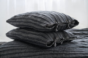 Decorative Linen Pillowcase In Black/Grey With Ties from Decorative pillow case collection by LinenStudioByGustluka