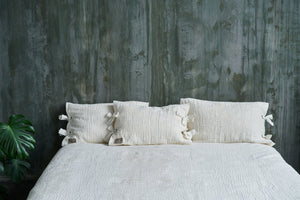 White linen bedspread, premium quality from unique weaved soft white plisse linen fabric