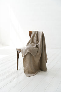 Natural Waffle Linen Throw Blanket In Sand